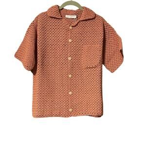 Savannah Morrow The Label Rico Crochet Button Up Sweater in Guava Size M/L NWT